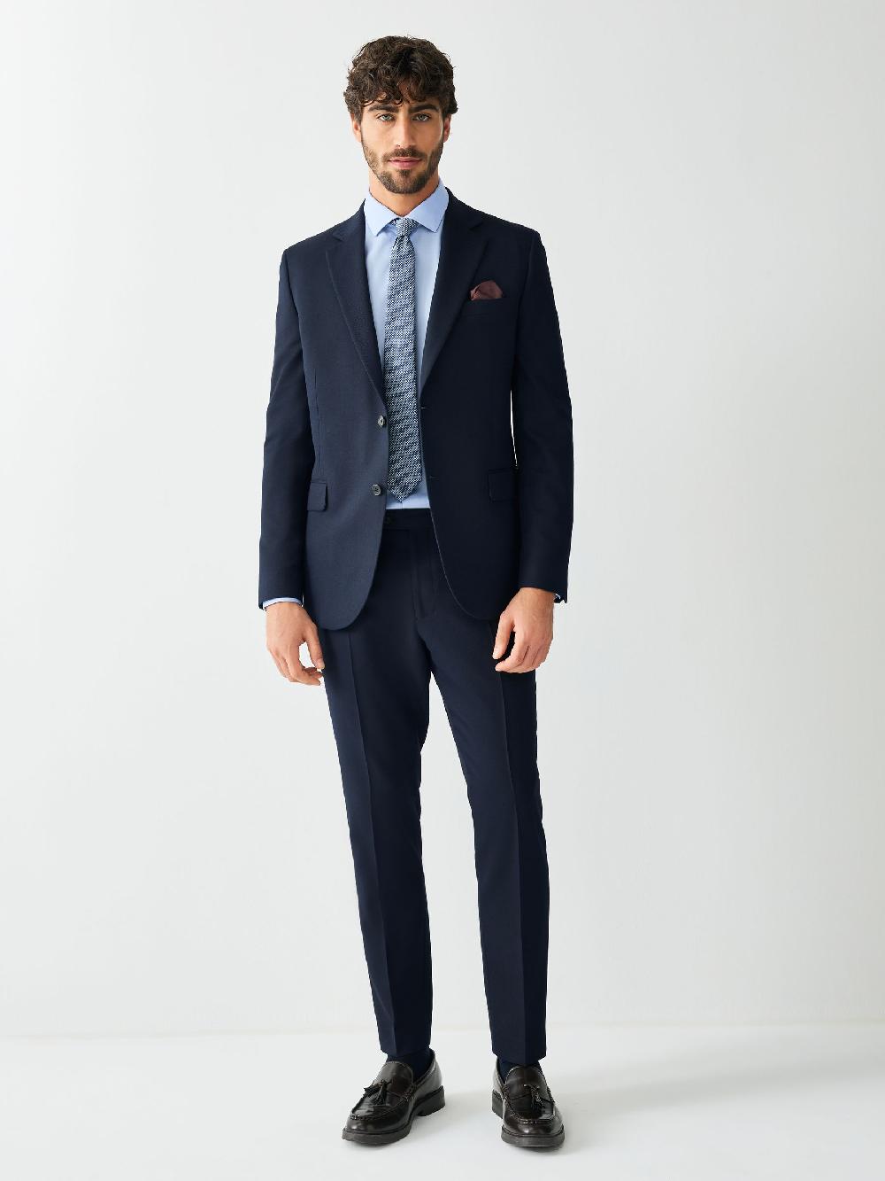seraphine Navy Blue Skinny Fit Textured Suit Jacket