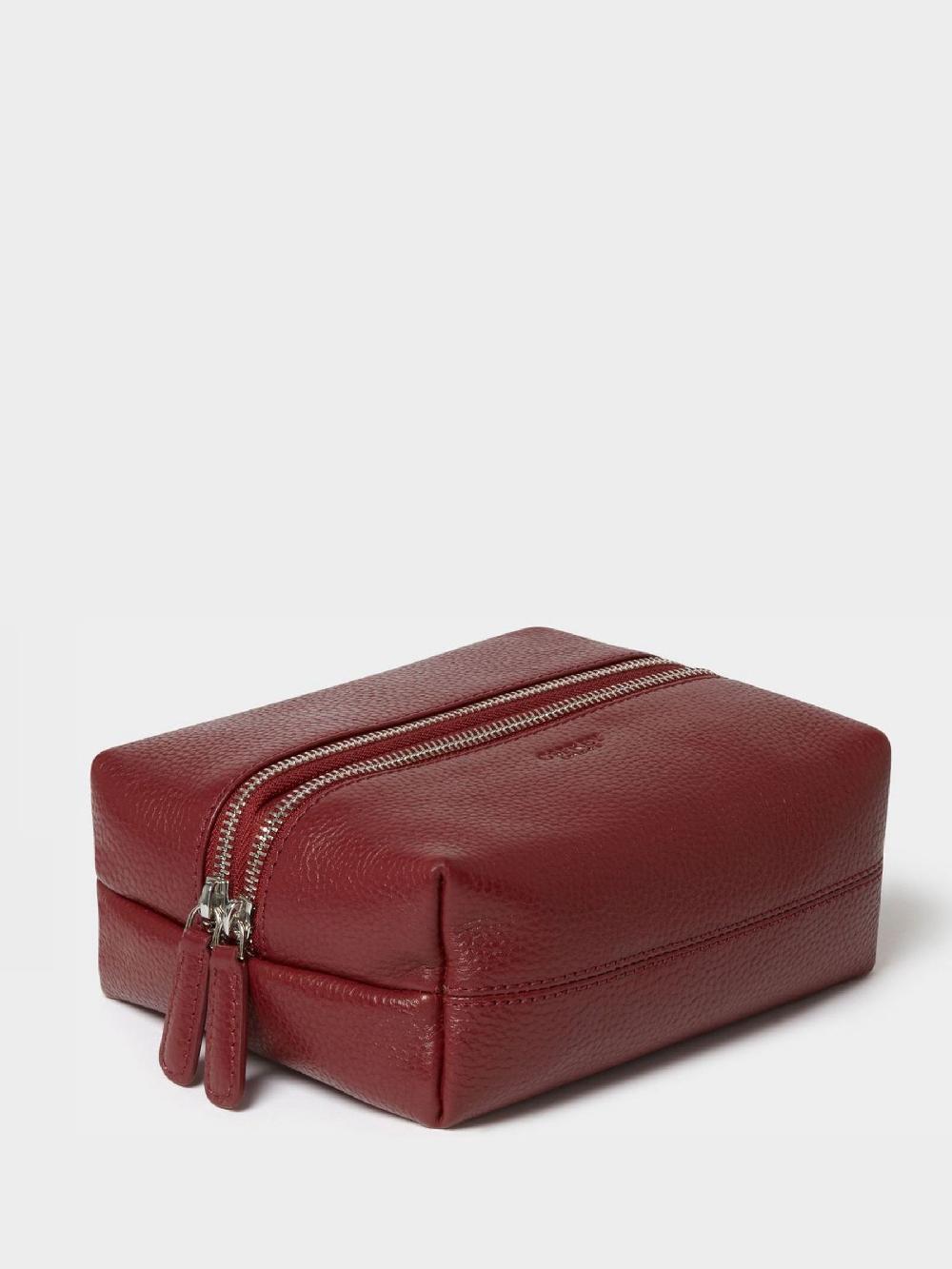 seraphine Osprey London Red The Double Zip Small Leather Washbag
