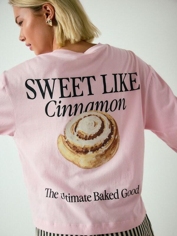 Seraphine Pink Cinnamon Roll Graphic Relaxed Boxy Elbow Length Crew Neck T-Shirt