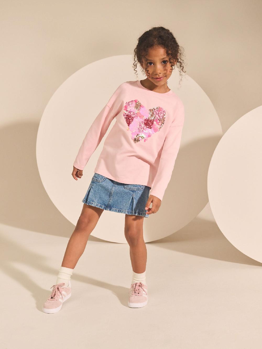 seraphine Pink Heart Long Sleeve Sequin Top (3-16yrs)