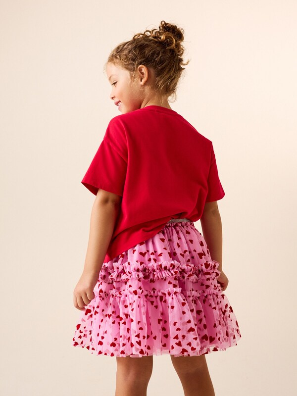 Seraphine Pink/Red Heart Pull On Mesh Skirt (3-16yrs)