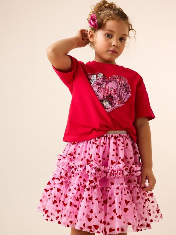 Seraphine Pink/Red Heart Pull On Mesh Skirt (3-16yrs)