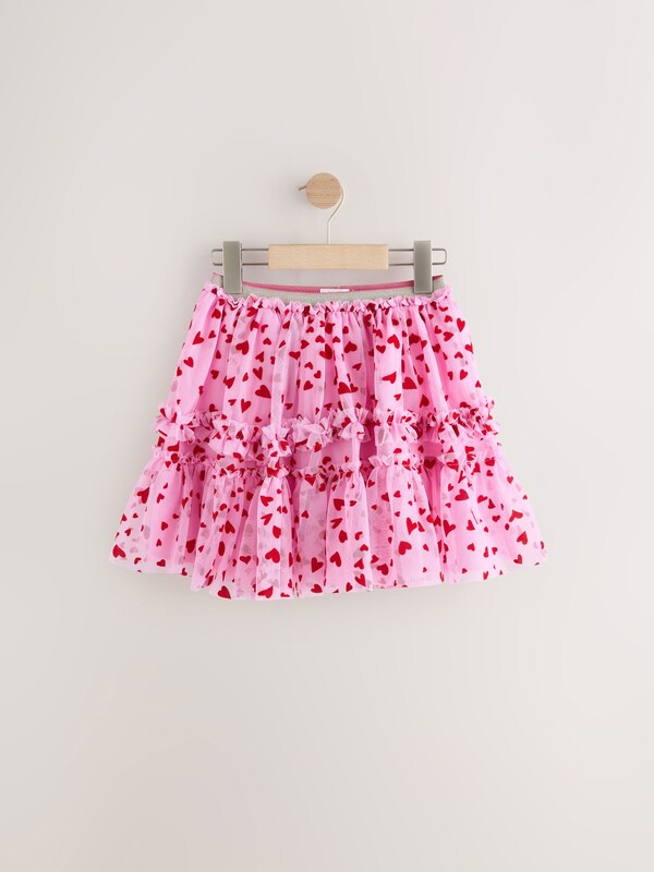 Seraphine Pink/Red Heart Pull On Mesh Skirt (3-16yrs)