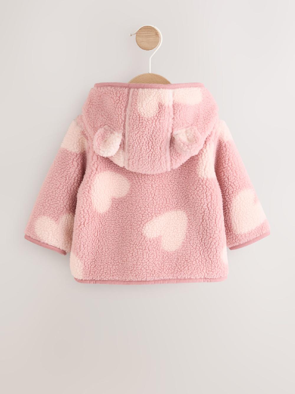 seraphine Pink Tonal Heart Printed Borg Baby Jacket (0mths-2yrs)