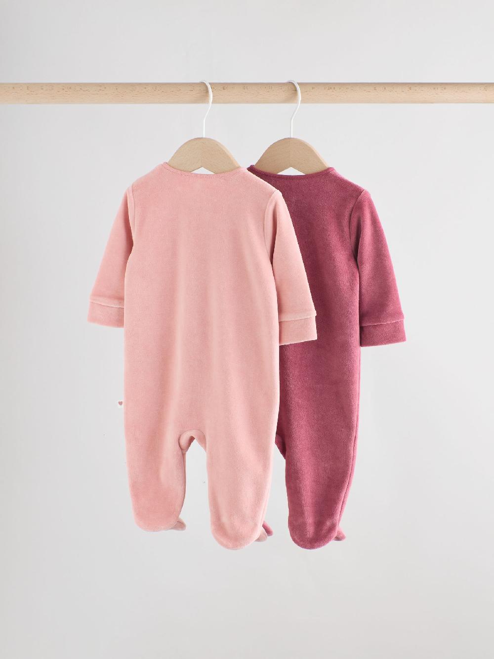 seraphine Pink Velour Baby Sleepsuits 2 Pack (0mths-2yrs)