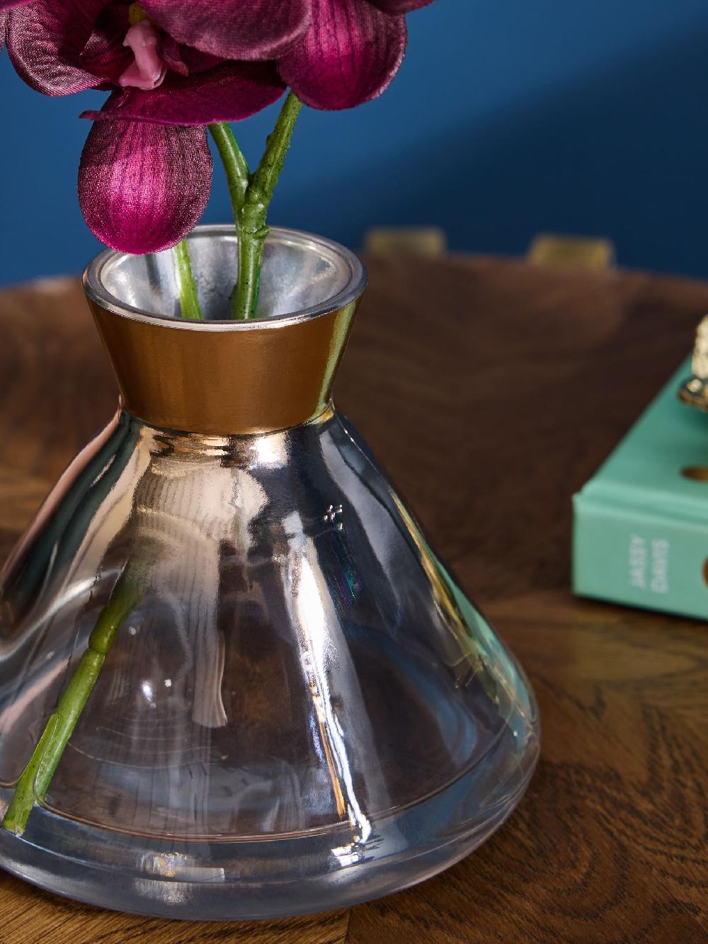 seraphine Purple Artificial Orchid In Small Glass Vase