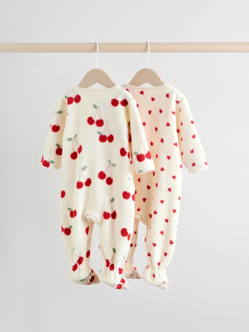seraphine Red 2 Pack Micro Fleece Two Way Zip Baby Sleepsuits
