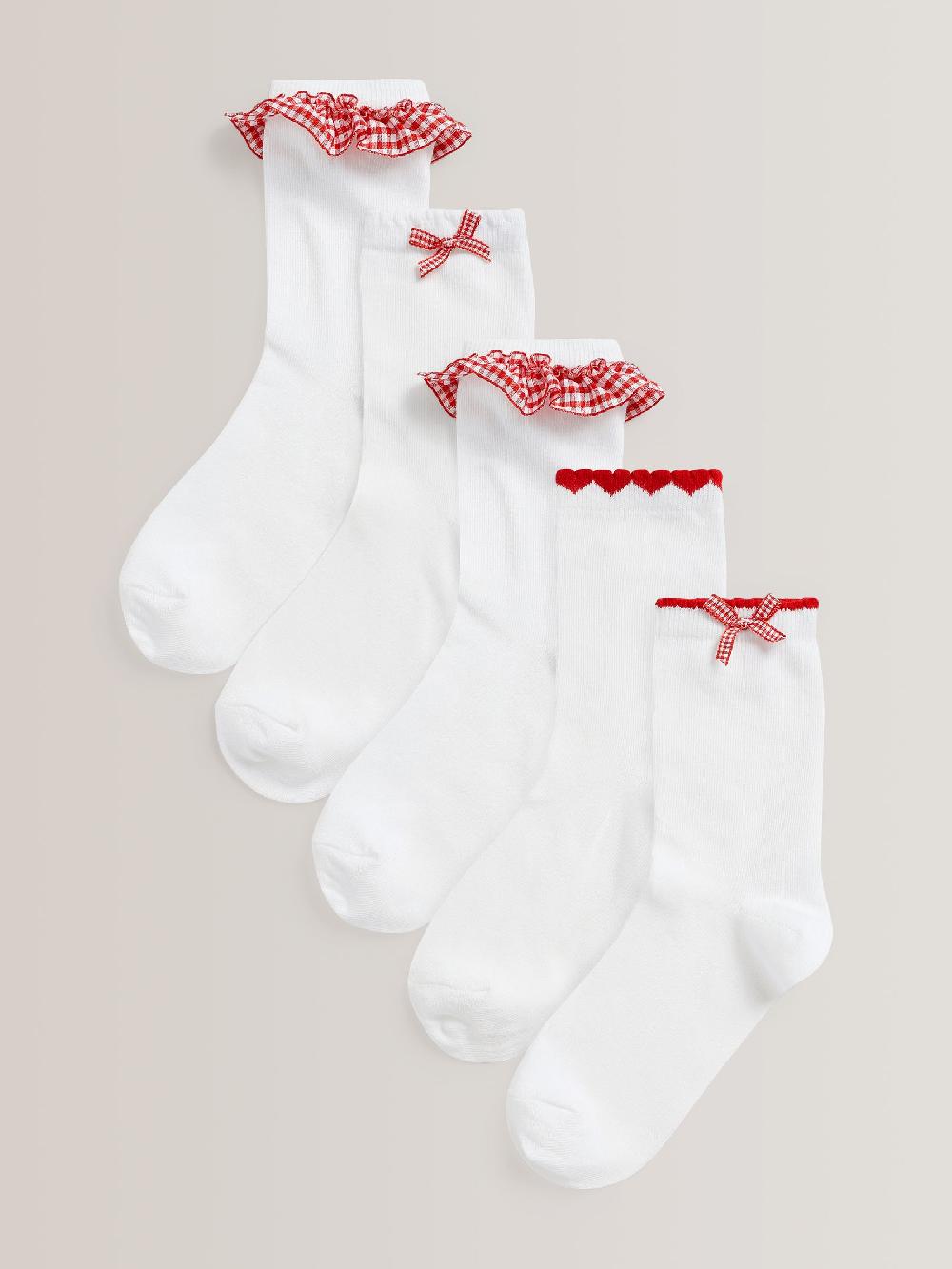 Seraphine Red 5 Pack Cotton Rich Gingham Ankle School Socks
