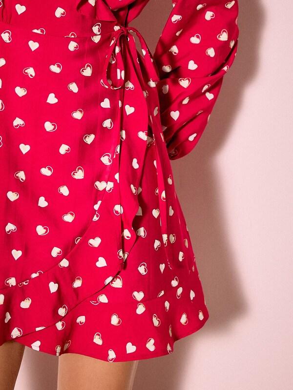 Seraphine Red Heart Print Long Sleeve Mini Wrap Dress