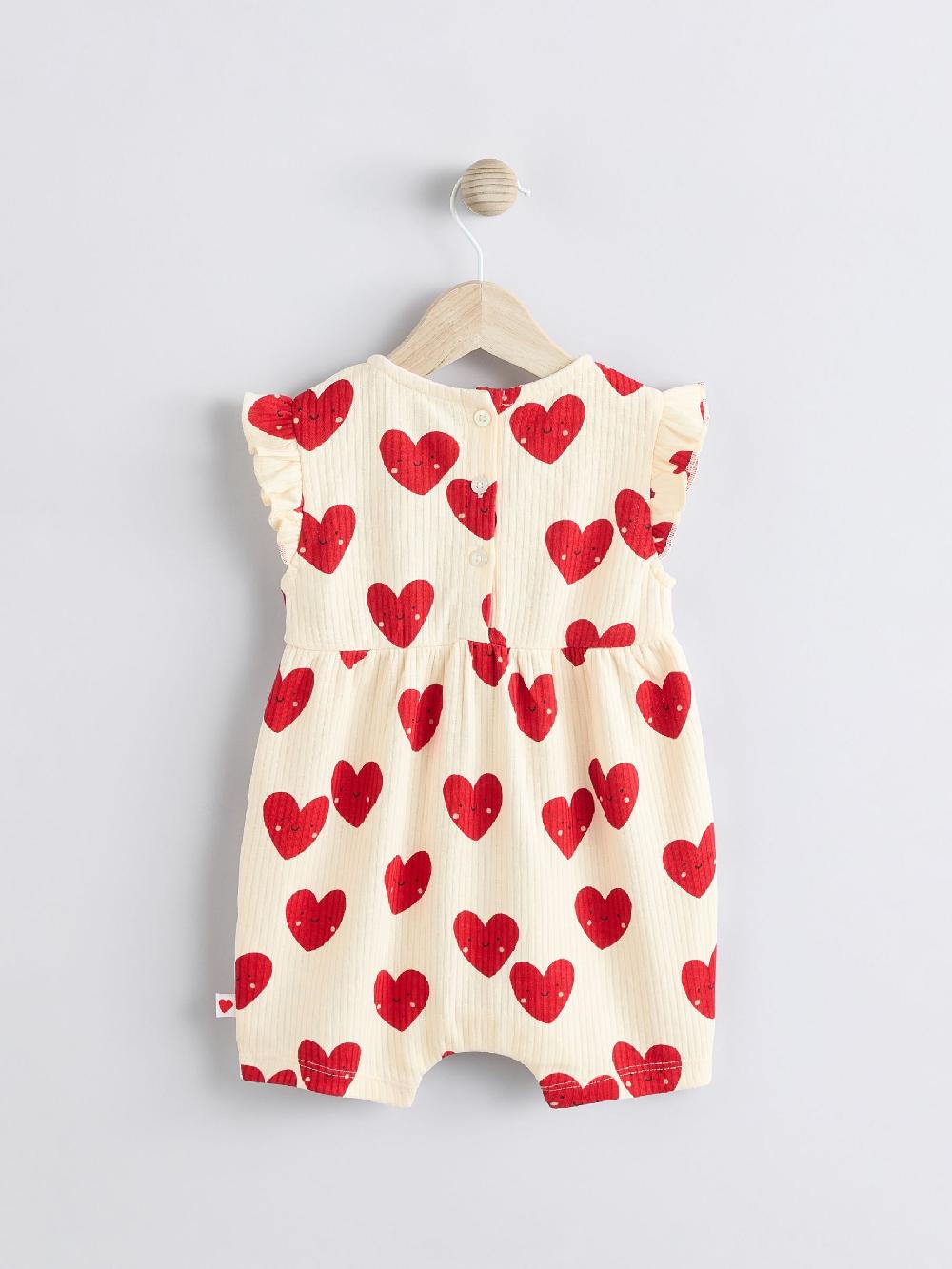 seraphine Red Heart Printed Frill Baby 100% Cotton Romper