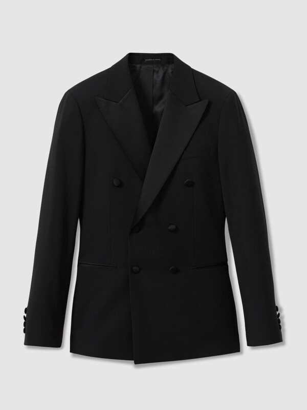 seraphine Reiss Black Poker Db Tailored-Fit Double-Breasted Tuxedo Jacket