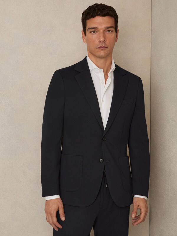 Seraphine Reiss Navy Gerrard Single-Breasted Jersey Suit Blazer Tailored-Fit