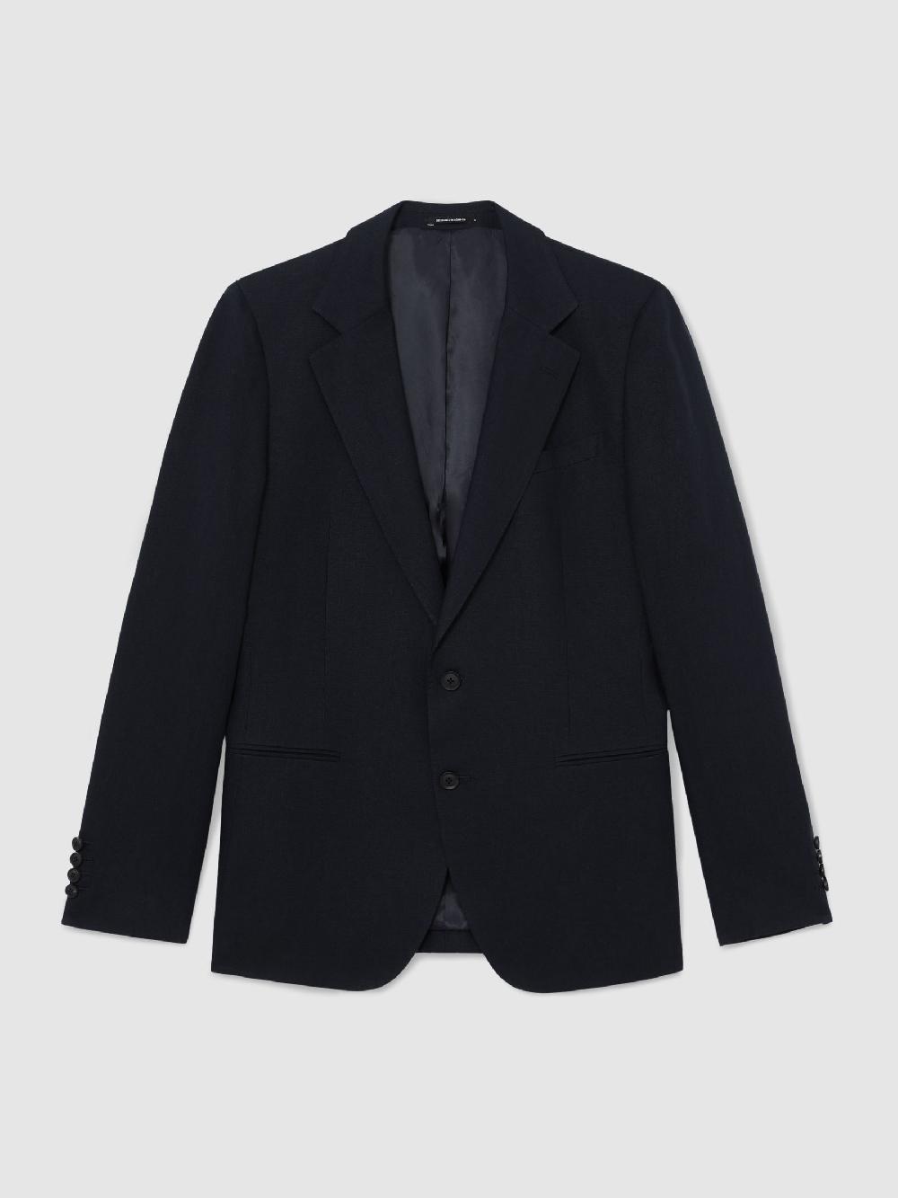 seraphine Reiss Navy Kin Single Breasted Linen Blazer Tailored-Fit