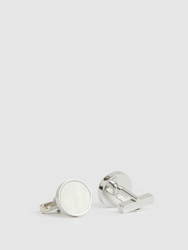 Seraphine Reiss Silver Tone /Mop Ardley Inlaid Round Cufflinks