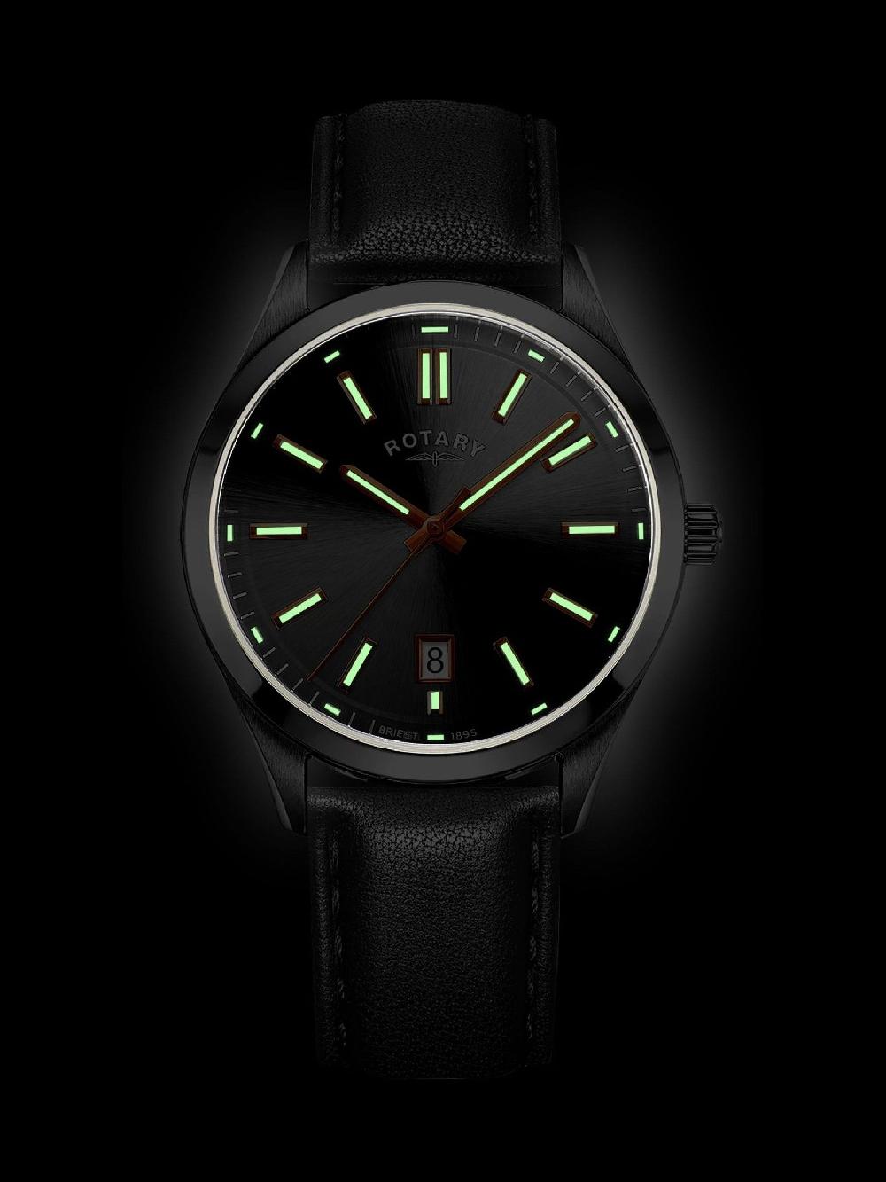 seraphine Rotary Heritage Stainless Steel Black Strap Watch