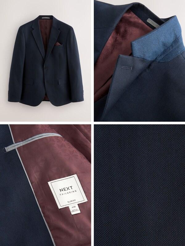 Seraphine Navy Blue Slim Fit Textured Suit Jacket