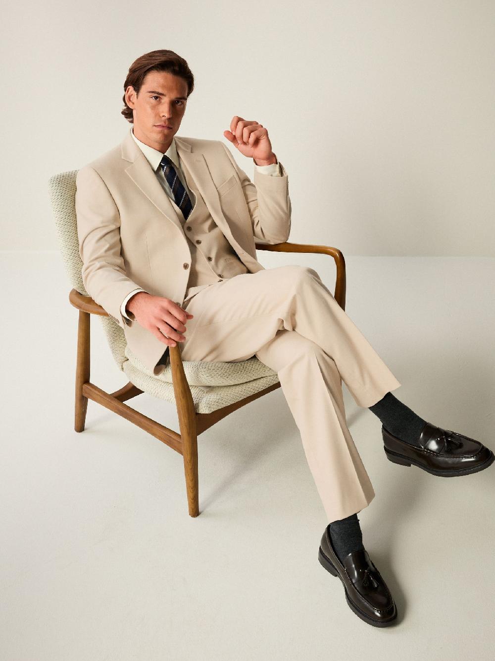 seraphine Neutral Slim Fit Flannel Suit Jacket