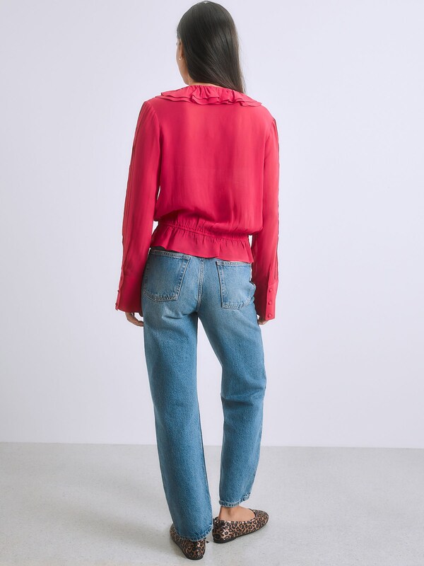 Seraphine Pink Ruffle Pintuck Long Sleeve Blouse