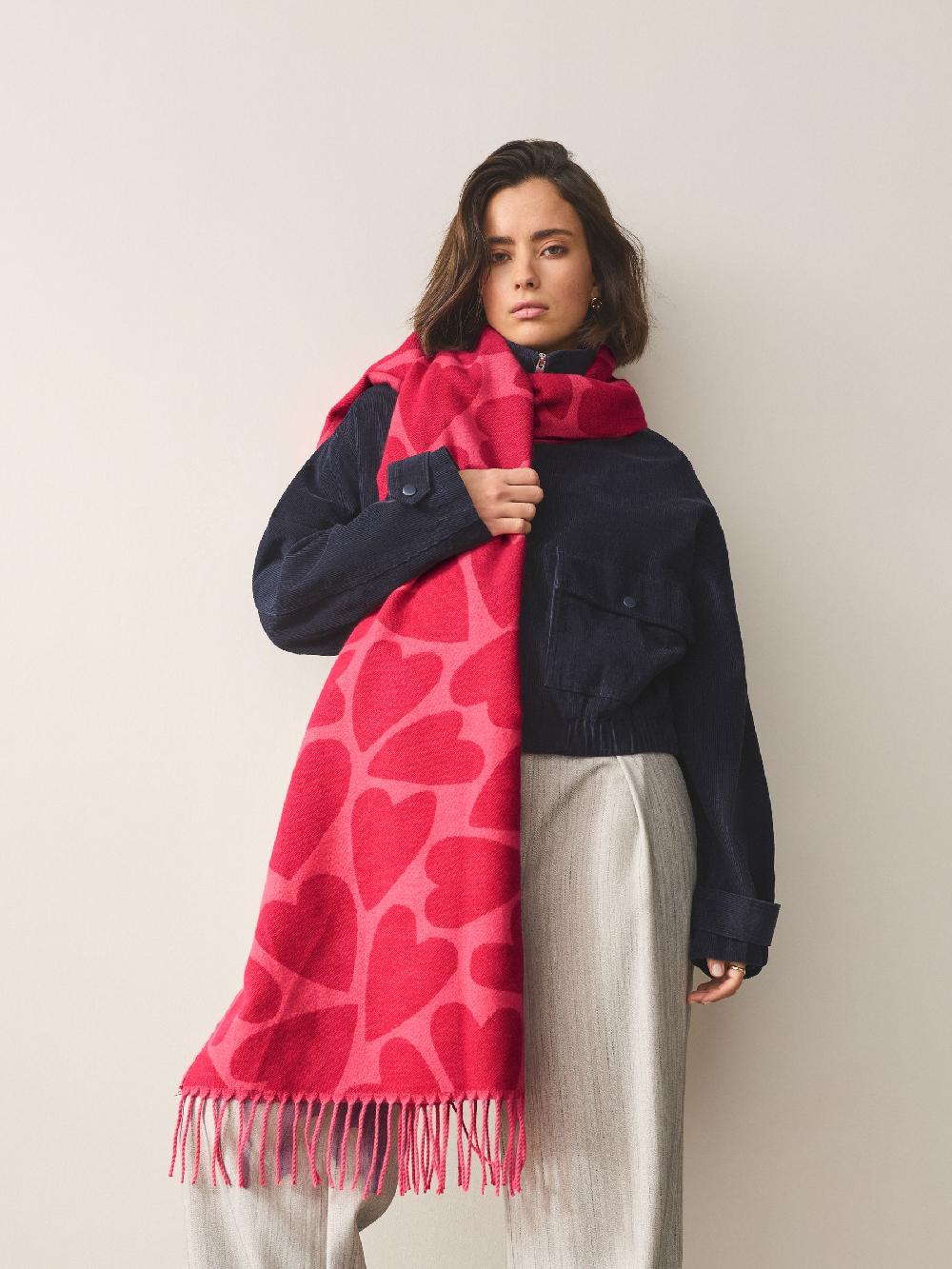 Seraphine Red/Pink Heart Print Midweight Scarf