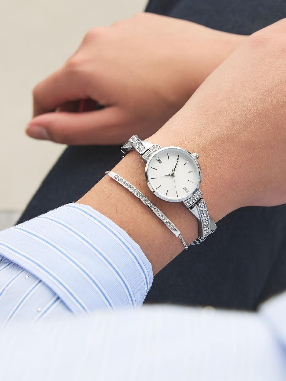 Seraphine Silver Sparkle Bracelet Watch Set
