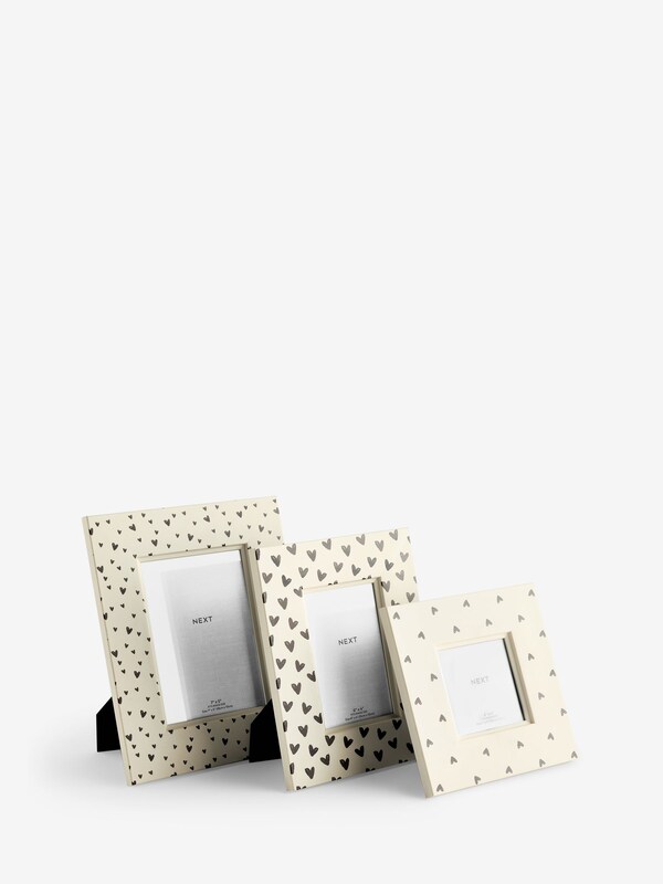 Seraphine Set Of 3 Monochrome Ditsy Heart Pattern Photo Frames
