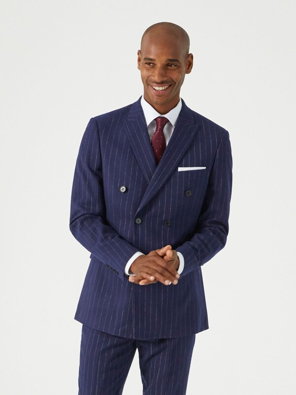 seraphine Skopes Blue Declan Suit Slim Fit Pinstripe Double Breasted Jacket