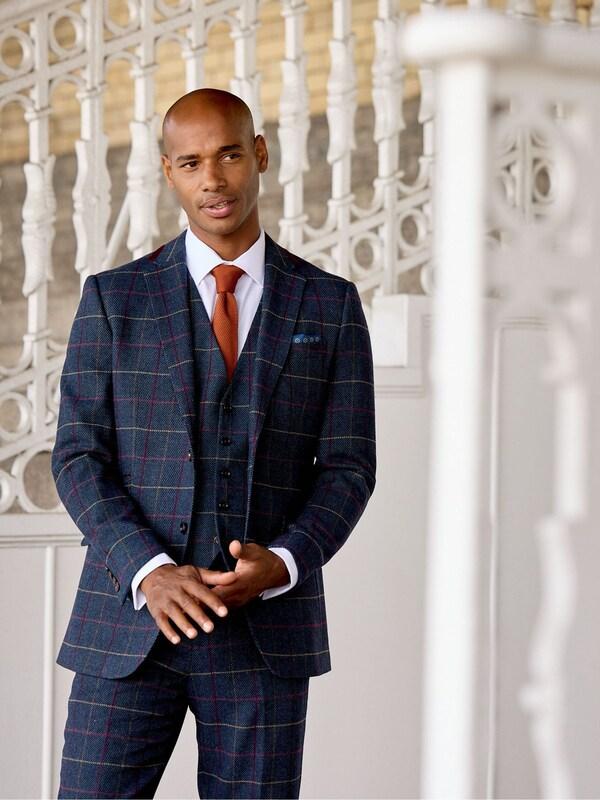 seraphine Skopes Blue Doyle Tweed Tailored Wool Blend Suit: Jacket