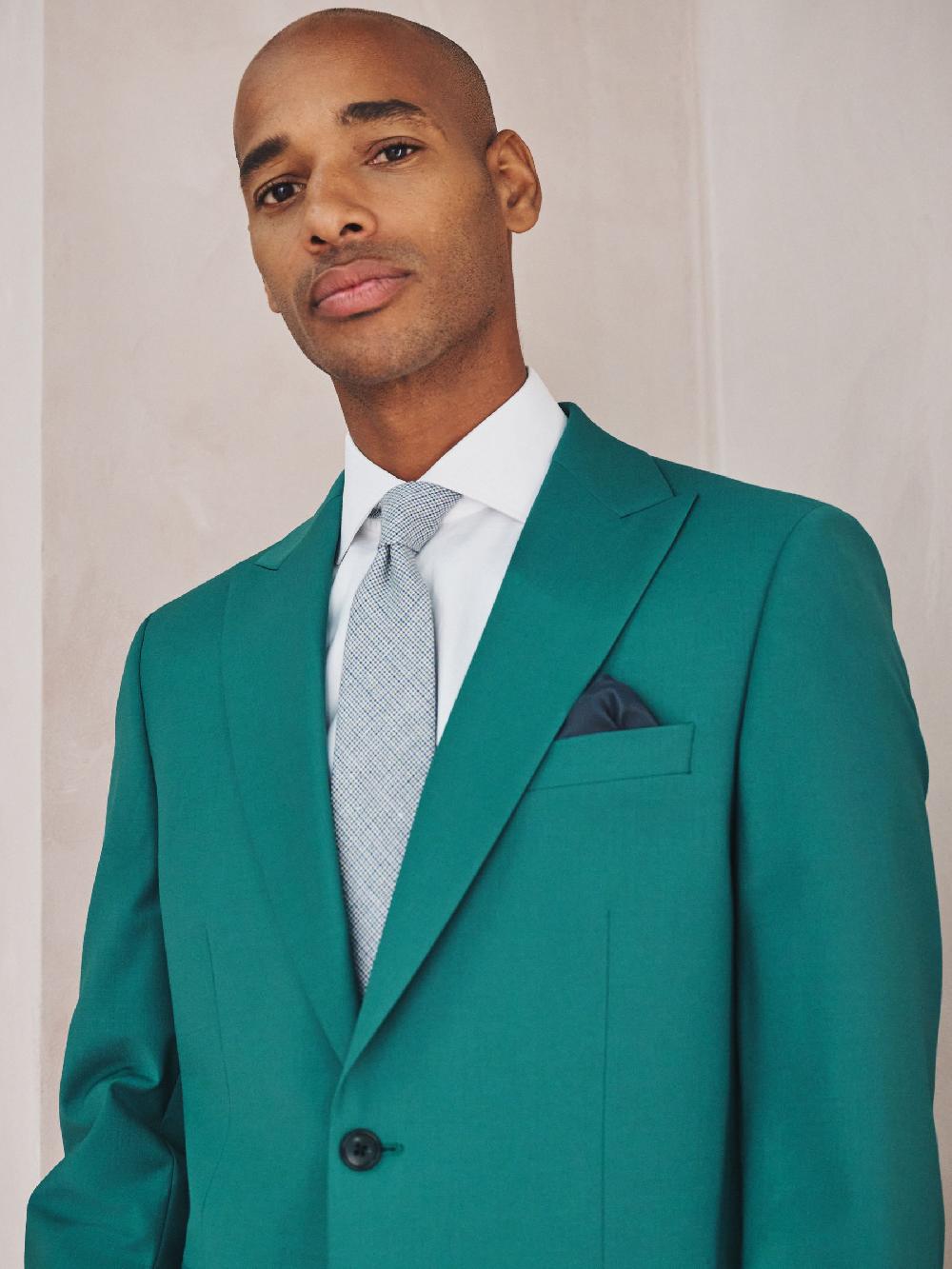 Seraphine Teal Blue Tailored Fit Motion Flex Wool Blend Suit Jacket