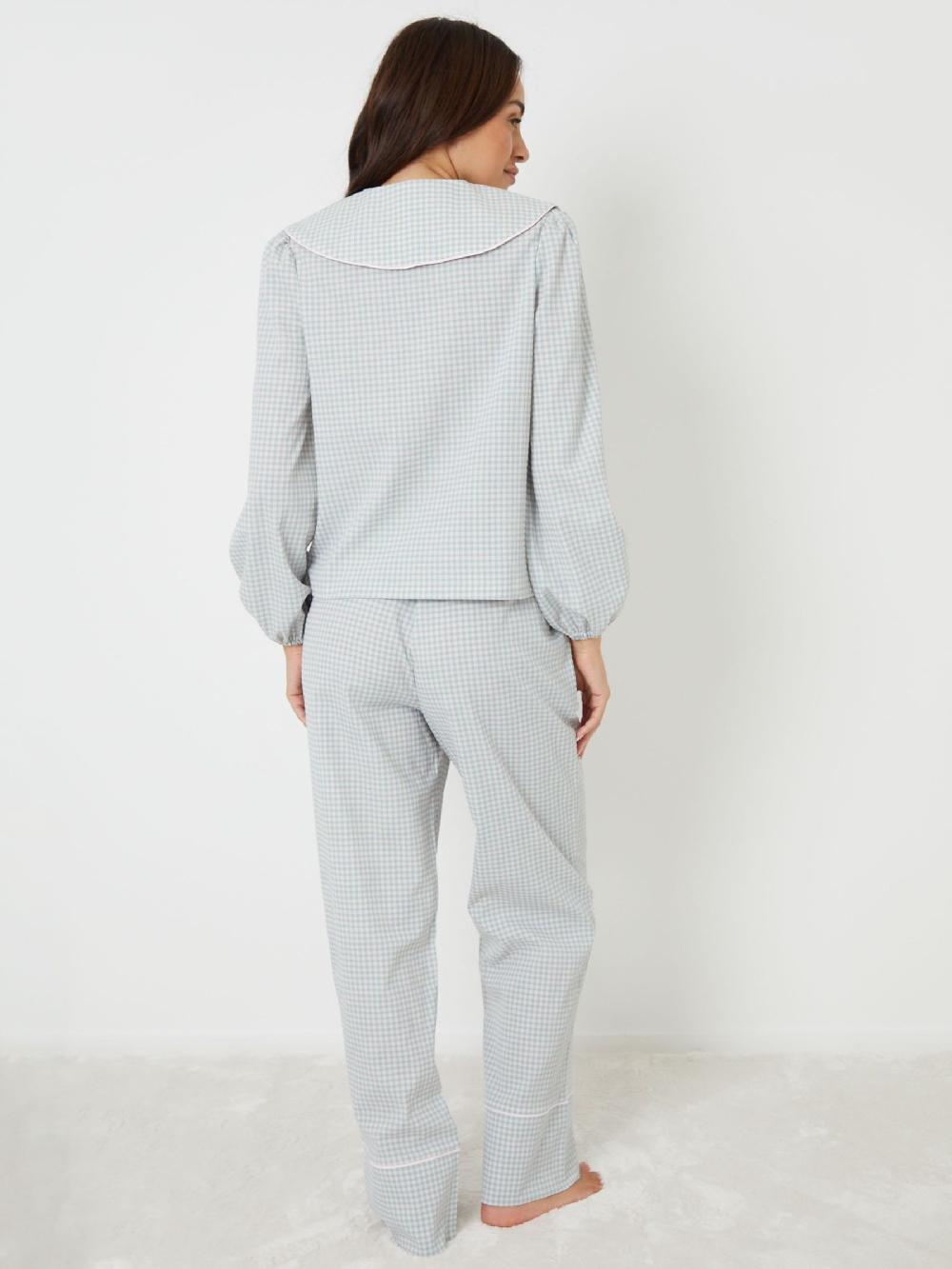 seraphine Threadbare Blue Valentines Peter Pan Collar Long Pyjama Set