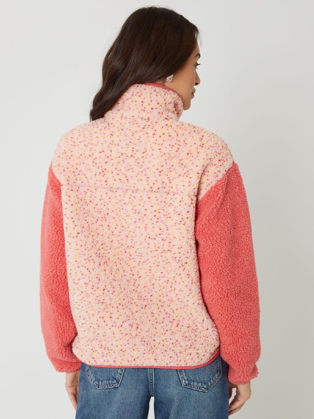 Seraphine Threadbare Pink Valentines Colourblock Snap Borg Fleece