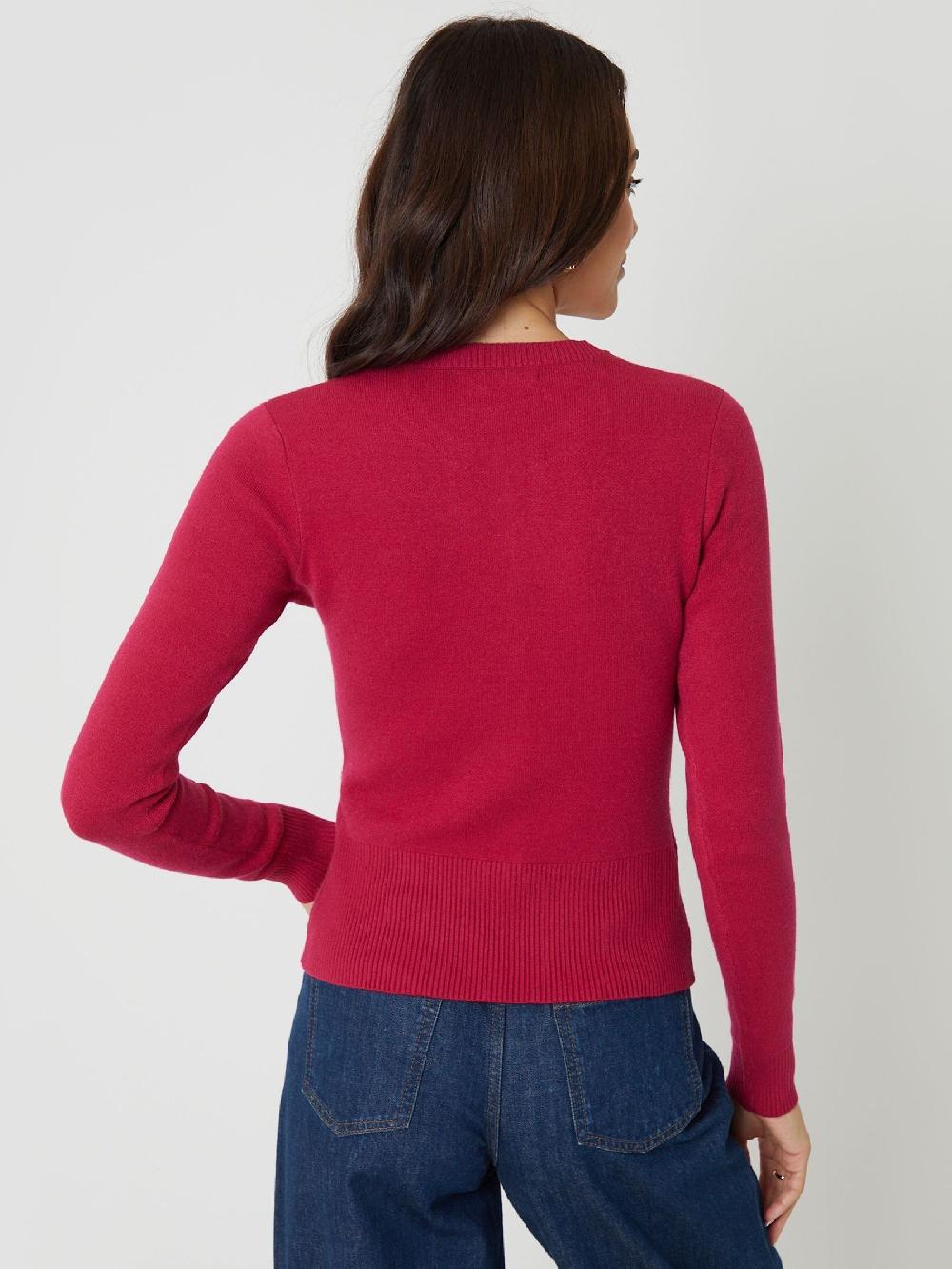 Seraphine Threadbare Pink Valentines Crew Neck Structured Knitted Cardigan
