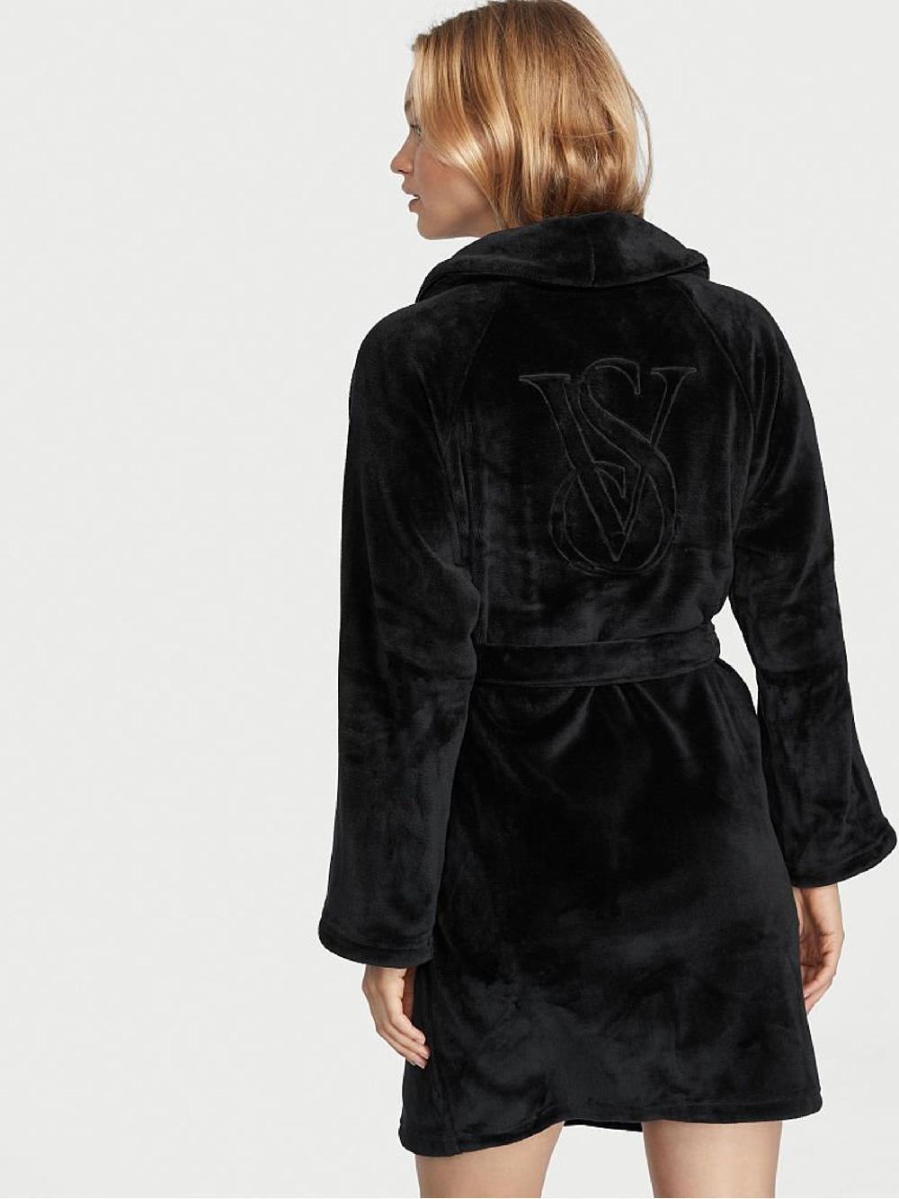 seraphine Victoria's Secret Black Fluffy Short Dressing Gown