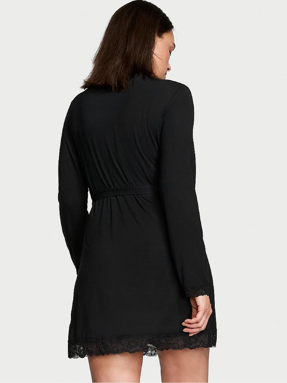 Seraphine Victoria's Secret Black Modal Lace Trim Robe