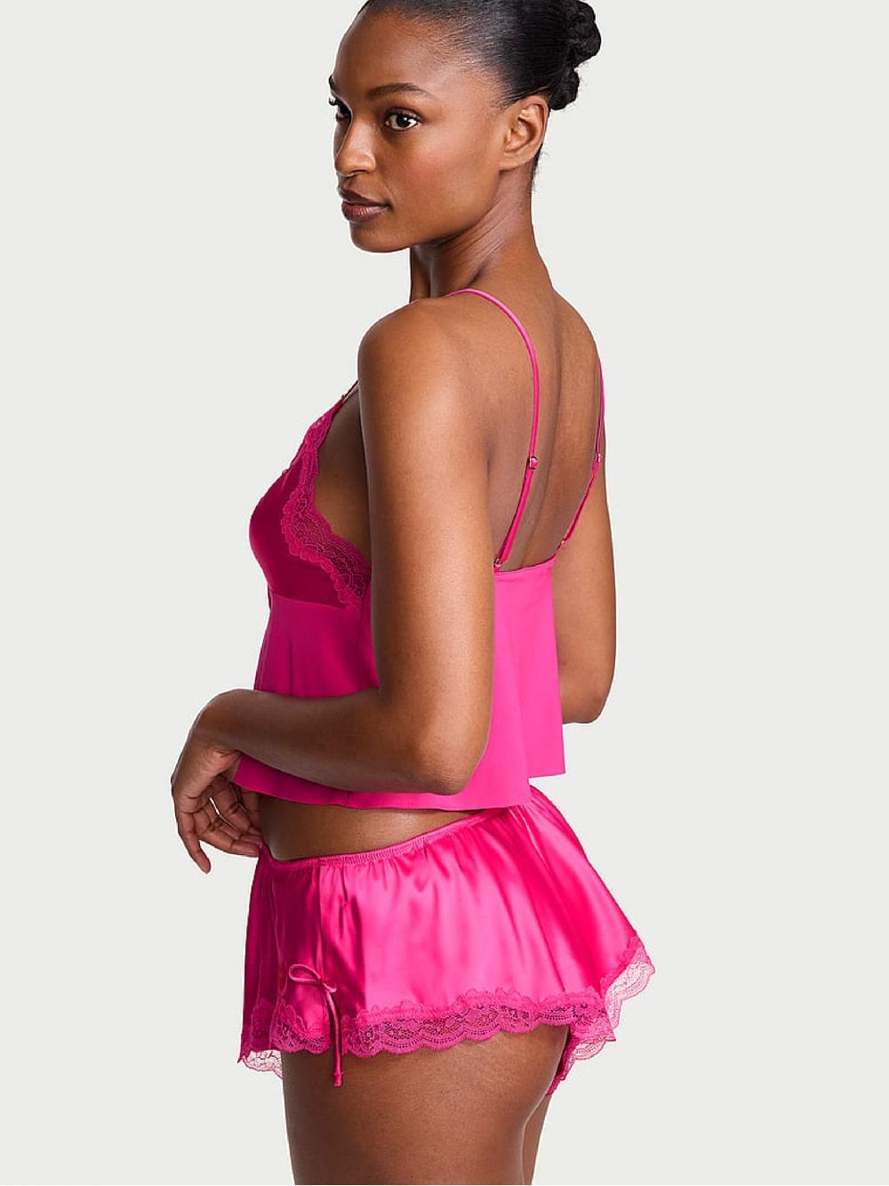 seraphine Victoria's Secret Enchanted Pink Tie Front Satin Kiss Cami Set