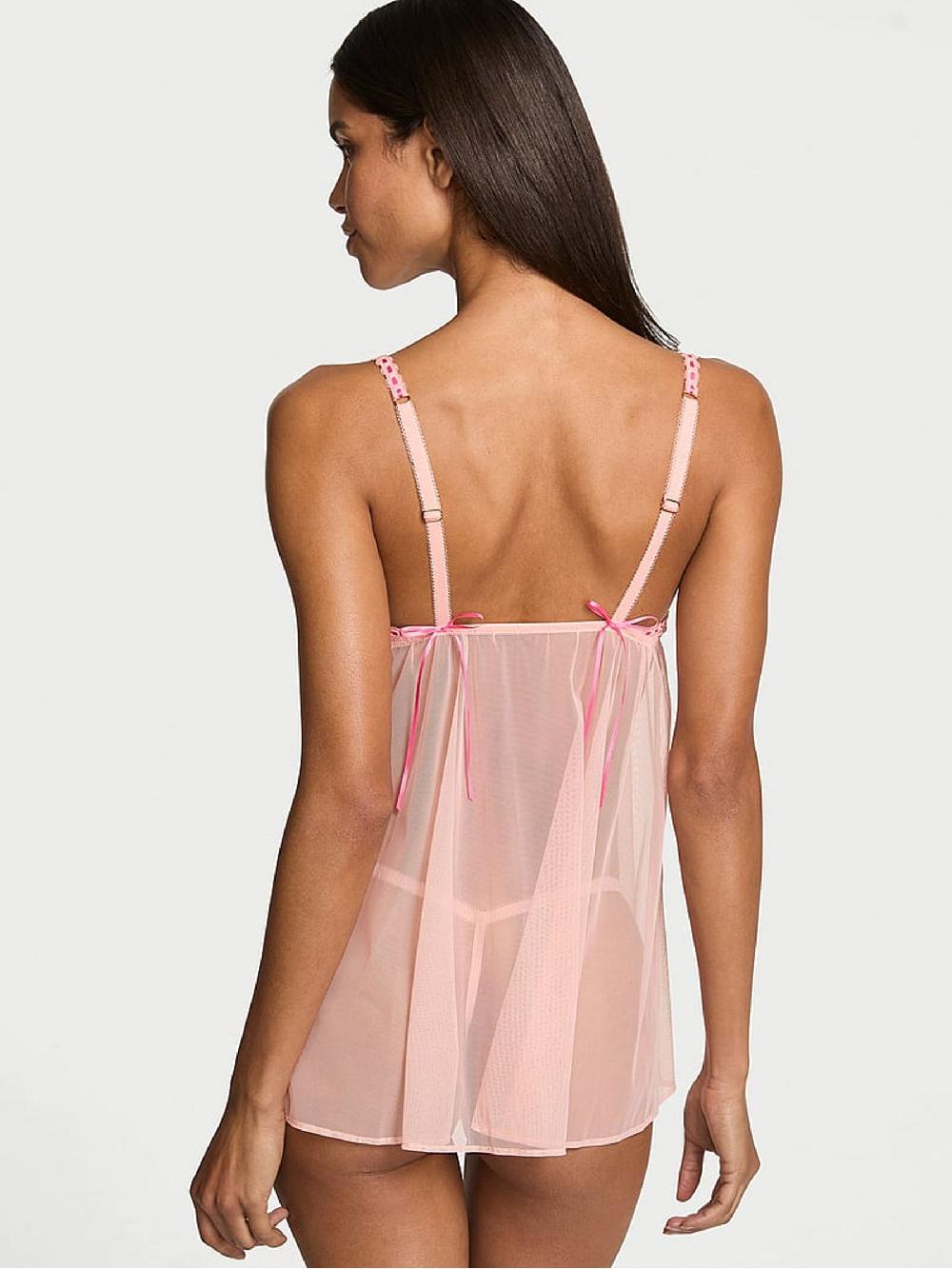 seraphine Victoria's Secret Hearts and Roses Pink Embroidered Babydoll Set
