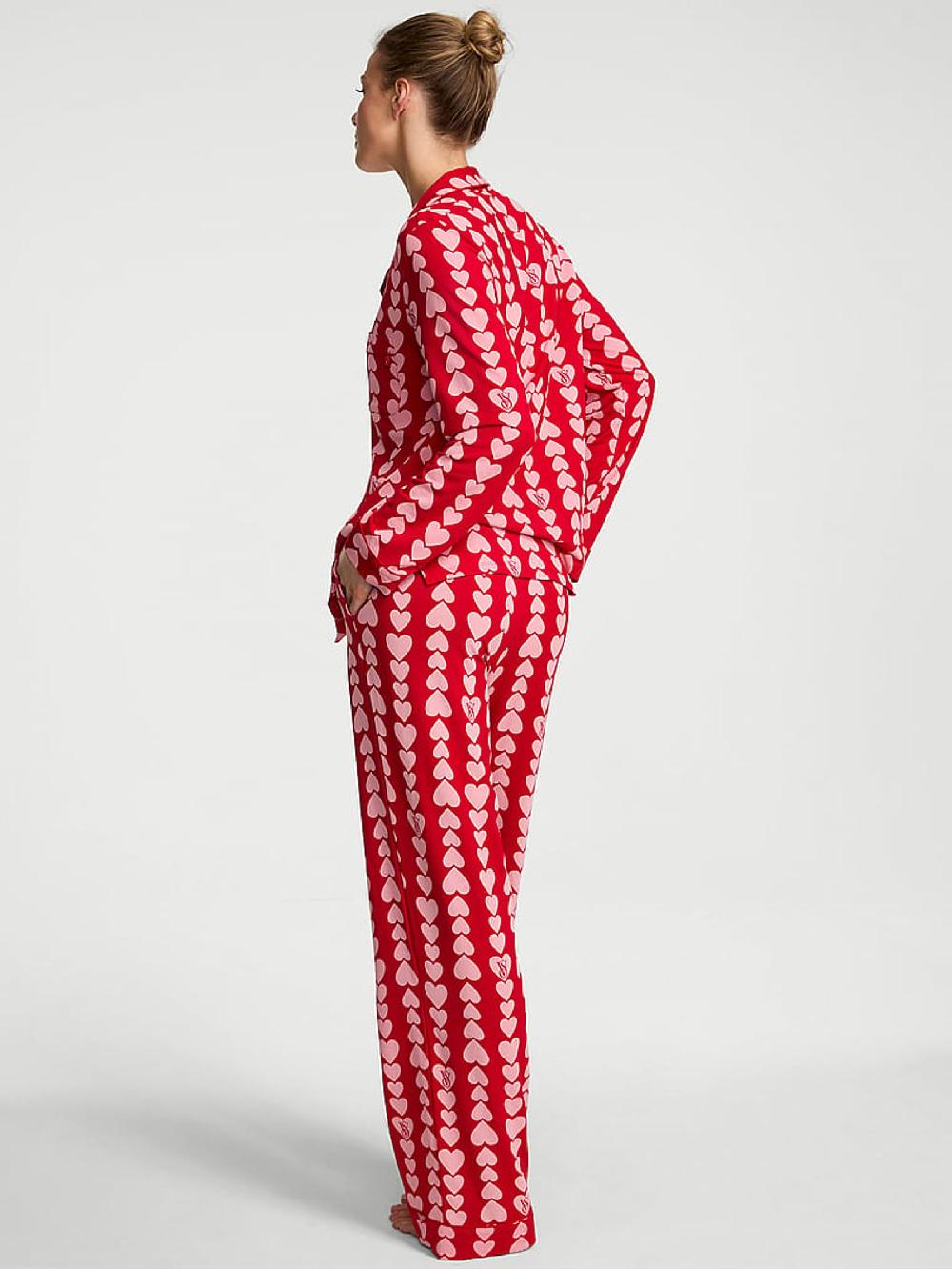 seraphine Victoria's Secret Red & Pink Hearts Modal Long Pyjamas Set
