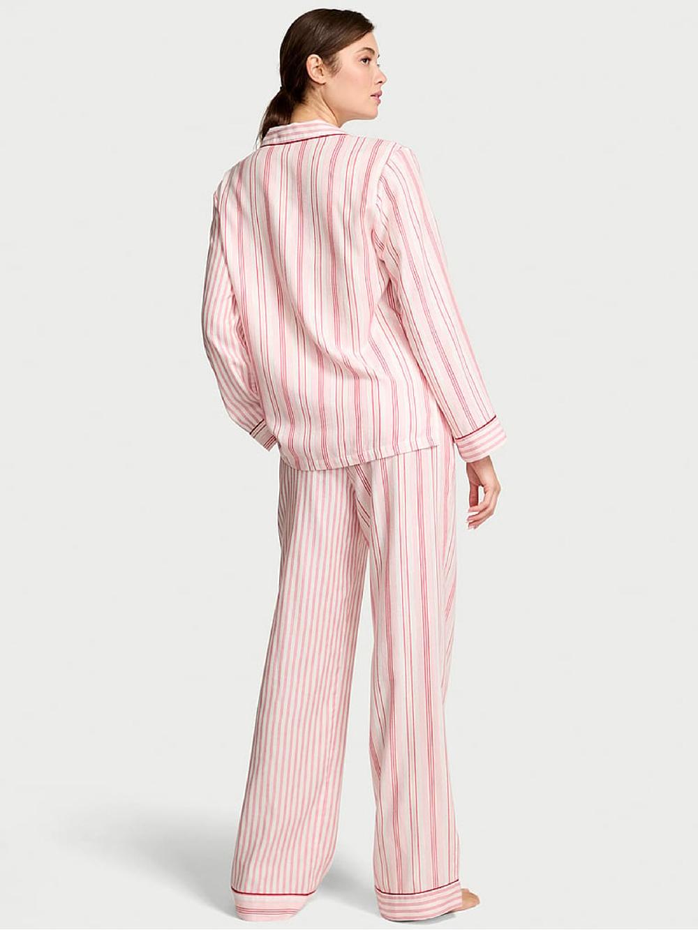 seraphine Victoria's Secret White & Lipstick Red Stripe Flannel Long Pyjamas Set