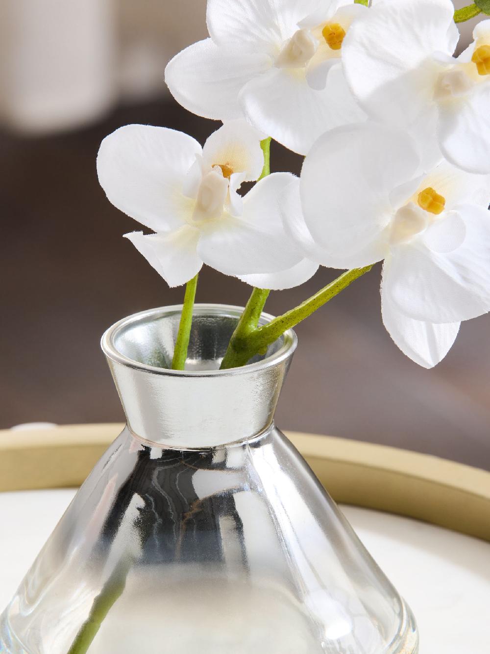 Seraphine White Artificial Orchid In Small Glass Vase