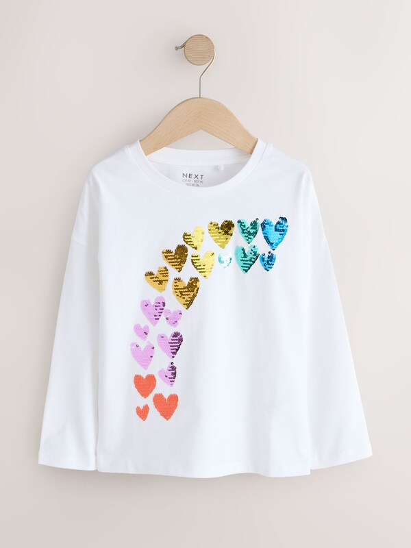 Seraphine White Rainbow Hearts Long Sleeve Sequin Top (3-16yrs)