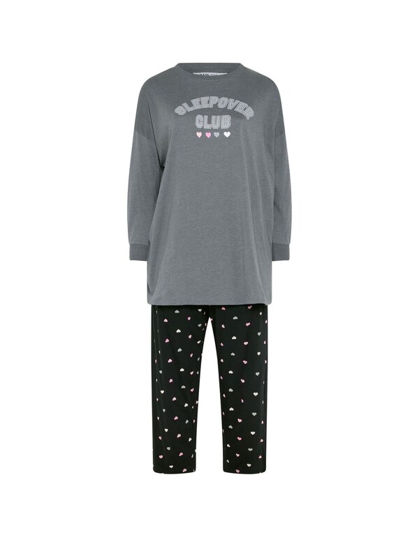 Seraphine Yours Curve Grey Sleepover Club Long Sleeve Wide Leg Pyjamas Set